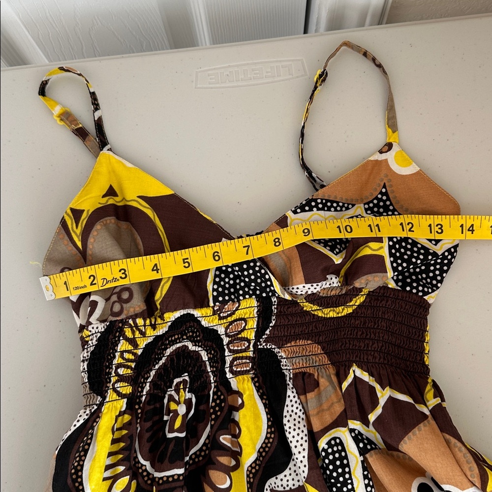 100% Cotton Speed Control Yellow, and Brown Floral Maxi Dress Size Medium. - Picture 7 of 12